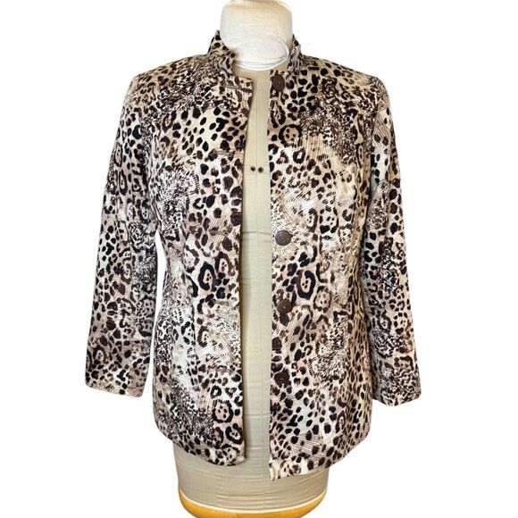 Chicos Safari Dazzler Darva Jacket Cairo Long Brown & Leopard Jacket Sz. - Picture 1 of 15
